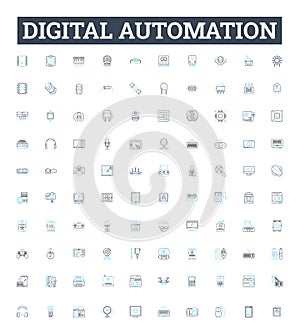 Digital automation vector line icons set. Digital, Automation, Robotics, AI, Machine-Learning, Objects, Control