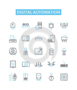 Digital automation vector line icons set. Digital, Automation, Robotics, AI, Machine-Learning, Objects, Control