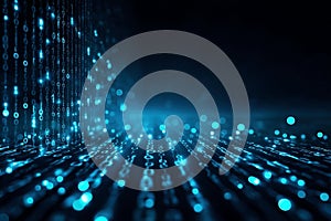 Digital background with binary code and blue lights Ai photo