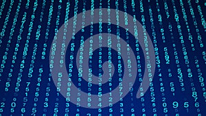 Digital background blue matrix. Matrix background. Binary computer code. Hacker coding concept. 3D rendering