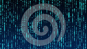 Digital background blue matrix. Matrix background. Binary computer code. Hacker coding concept. 3D rendering