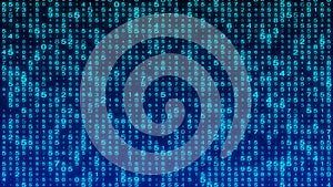 Digital background blue matrix. Matrix background. Binary computer code. Hacker coding concept. 3D rendering