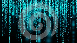 Digital background blue matrix. Binary computer code. Hacker concept. 3d rendering