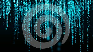 Digital background blue matrix. Binary computer code. Hacker concept. 3d rendering