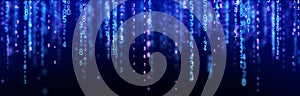 Digital background blue matrix. Coding or hacking concept. Flow of random numbers. 3D rendering
