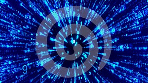 Digital background blue matrix. Matrix style program. Stream of Decimal Digits. Computer code