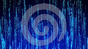 Digital background blue matrix. Matrix style program. Stream of Decimal Digits. Computer code