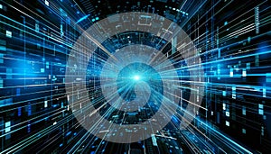 Digital Background with Cyber Network Grid. Futuristic Banner