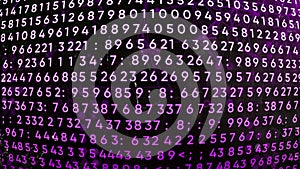 Digital background with glowing values. Motion. Encrypted digital code in stream of numbers. Computer stream of numbers