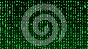 Digital background green matrix. Matrix background. Binary computer code. Hacker coding concept. 3D rendering