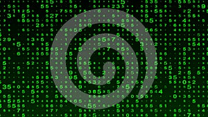 Digital background green matrix. Matrix background. Binary computer code. Hacker coding concept. 3D rendering