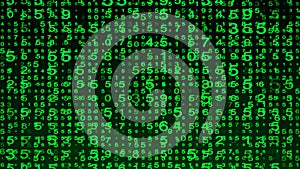 Digital background green matrix. Matrix background. Binary computer code. Hacker coding concept. 3D rendering