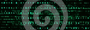 Digital background green matrix. Coding or hacking concept. Flow of random numbers. 3D rendering