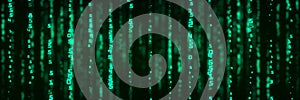 Digital background green matrix. Coding or hacking concept. Flow of random numbers. 3D rendering