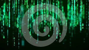 Digital background green matrix. Coding or hacking concept. Flow of random numbers. 3D rendering