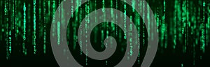 Digital background green matrix. Coding or hacking concept. Flow of random numbers. 3D rendering.