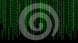 Digital background green matrix. Matrix background with digits 1.0. Binary computer code. Hacker coding concept. Vector
