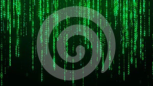 Digital background green matrix. Matrix style program. Stream of Decimal Digits. Computer code