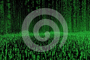 Digital background green matrix. Matrix style program. Stream of Decimal Digits. Computer code.