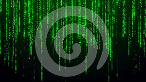 Digital background green matrix. Matrix style program. Stream of Decimal Digits. Computer code
