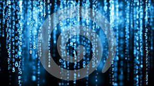 Digital background blue matrix. Binary computer code. Hacker concept. 3d rendering