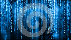 Digital background blue matrix. Binary computer code. Hacker concept. 3d rendering