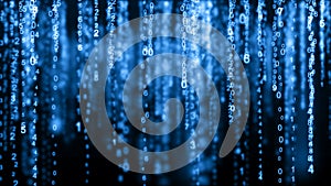 Digital background blue matrix. Binary computer code. Hacker concept. 3d rendering