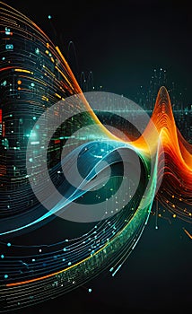 Digital background of technological operations, digital code flow, neural networks, artificial intelligence