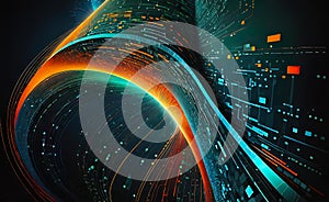 Digital background of technological operations, digital code flow, neural networks, artificial intelligence