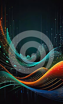 Digital background of technological operations, digital code flow, neural networks, artificial intelligence