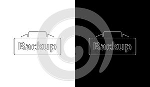 Digital backup button icons on dark background for data security and cloud storage