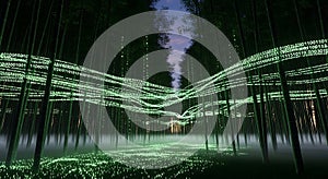 Digital Bamboo Forest with Binary Code Data Streams