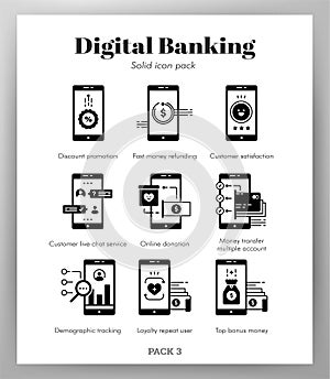 Digital banking icons Solid pack