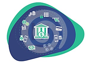Digital banking icons and symbols