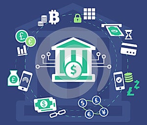 Digital banking icons and symbols