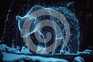 Digital bear illustration in blue lines representing the polars package for efficient data analysis