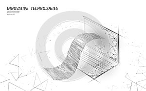 Digital bill 3D web banking concept. Polygonal point line online shopping ticket payment laptop. Financial electronic