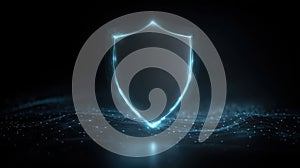 Digital billboard with blue neon glow and abstract network background, cyber security and data protection concept