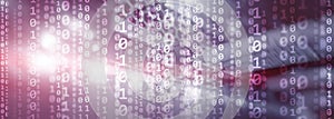 Digital Binare Code on Data Center Background. Technology Panoramic Wallpaper for your Business.