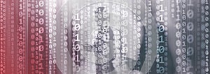 Digital Binare Code on Data Center Background. Technology Panoramic Wallpaper for your Business.