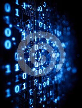 Digital binary code and circuitry representing data processing and technology concept