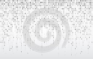 Digital binary code. Computer matrix data falling numbers, coding typography and codes stream gray vector background
