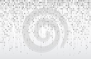 Digital binary code. Computer matrix data falling numbers, coding typography and codes stream gray vector background illustration