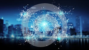 Digital binary code connection network background 3D rendering