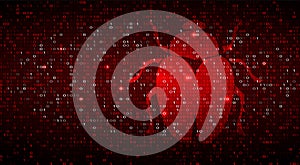Digital Binary Code on Dark Red BG with Bug