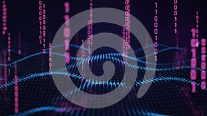 Digital Binary Code Data Flowing Through Abstract Network Landscape technology