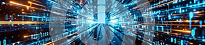 Digital binary code and data streams in motion