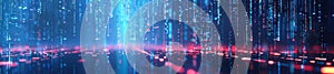 Digital binary code and data streams in motion