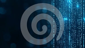 Digital Binary Code Flowing on a Blue Screen representing data technology code programming and innovation