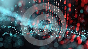 Digital binary code flows on a dark blue backdrop, embodying the essence of the internet and cybersecurity concepts